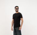 Dynasty Plain Black Cotton T-Shirt – Side View with Round Neck Tees
