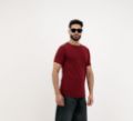 Soft cotton plain t-shirt for men in rosewood color – front look
